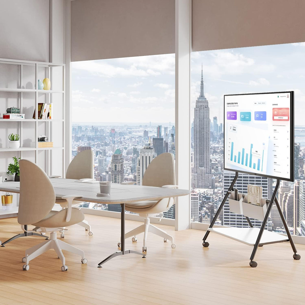 Floor Smart Board Stand with Wheels, Mobile TV Stand Wheels